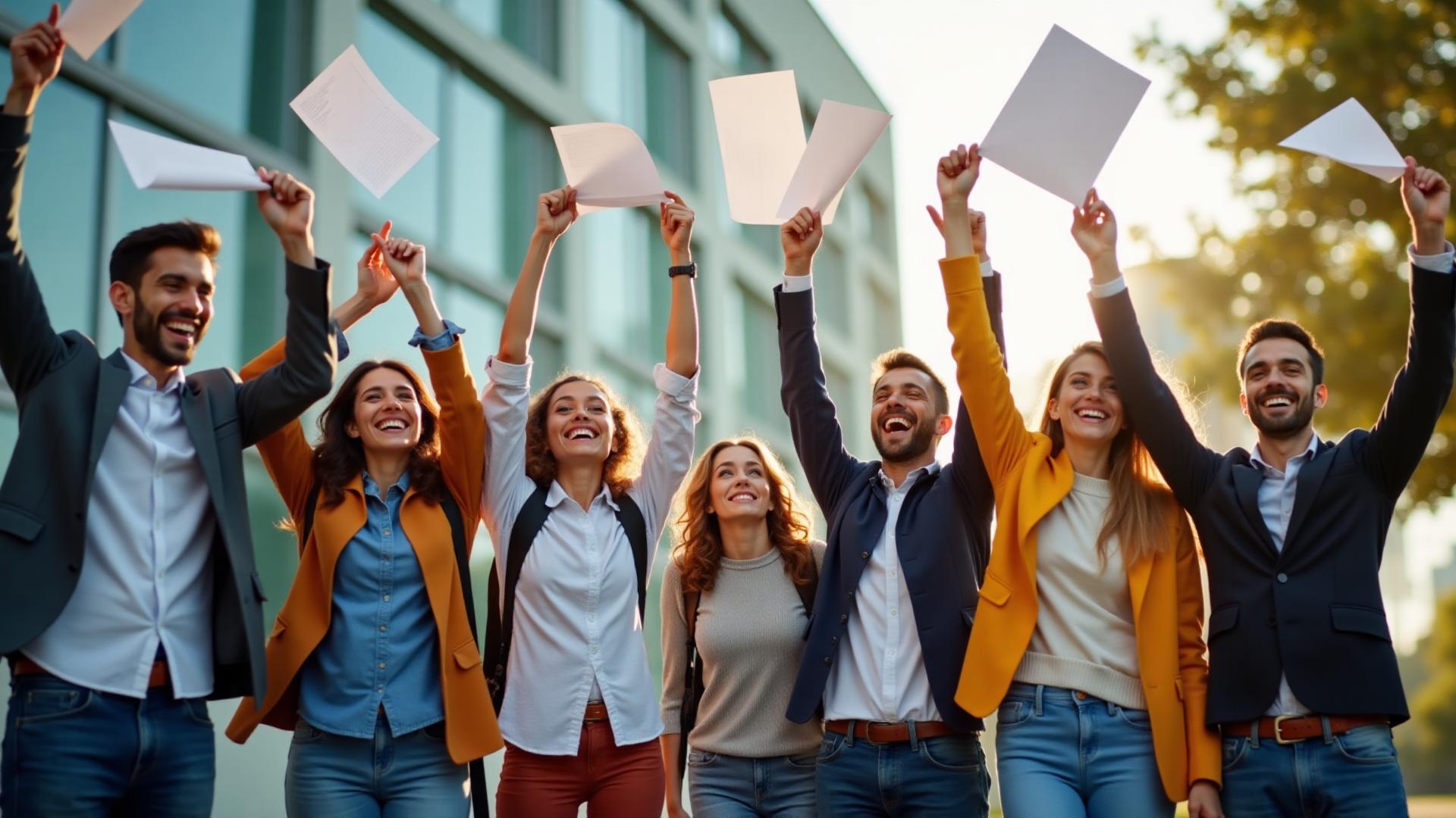 Successful students celebrating achievement